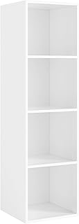 fevarbord White Bookcase 4 Tiers Cube Storage Unit Living Room Bookcase and Shelving Unit Wooden Display Shelf 30x30x107cm