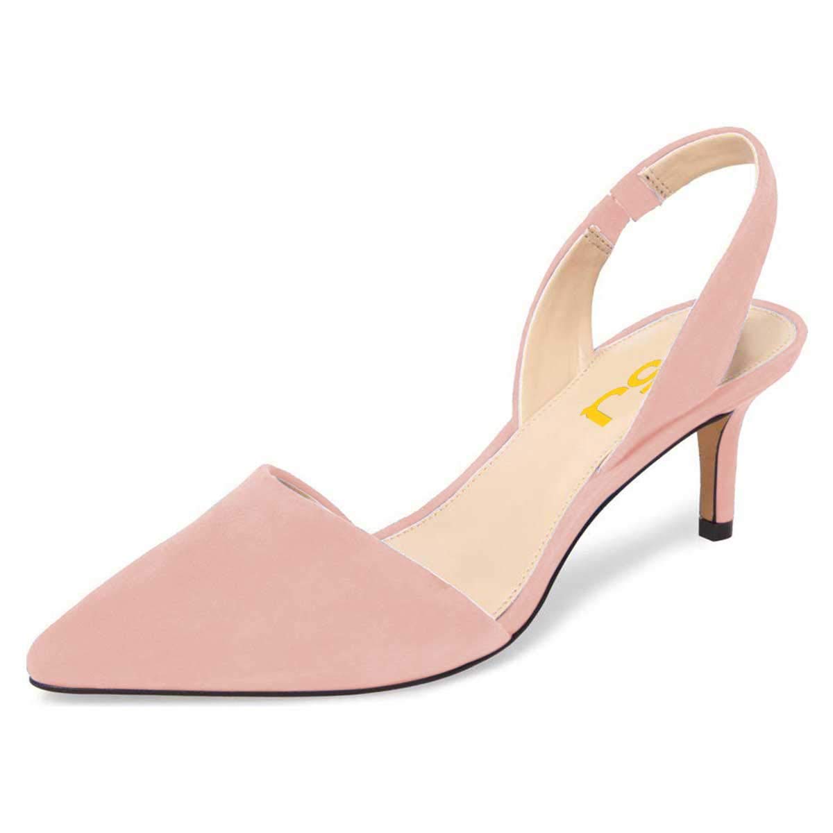 FSJWomen Fashion Low Kitten Heels Pumps Pointed Toe Slingback Sandals Comfy Wedding Party Dress Shoes Size 4-15 US