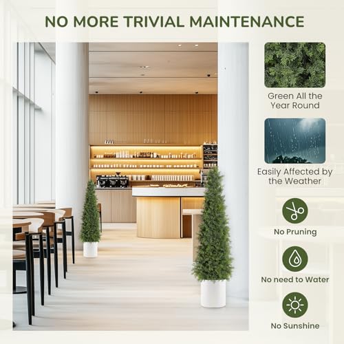 GarveeHome Artificial Cedar Topiary Tree for Outdoor,48 inch Tall Faux Cedar Trees,Potted Fake Cypress Plant, Artificial Plants Indoor Outdoor for Front Porch Decor, Set of 2
