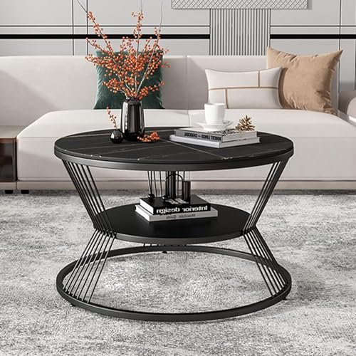 Image of EDEUEQUE Modern Coffee Table Round Simple Coffee Tables with Storage Shelf with 1-Tier Storage Shelves, Metal Center Table Minimalist Cocktail Tea Table for Living Room, Office (Black)
