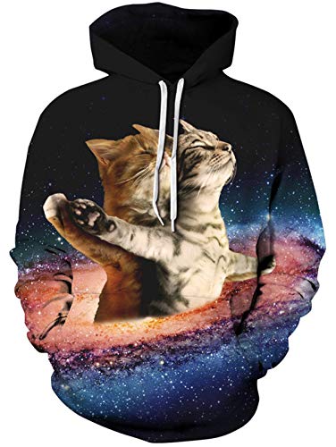 TUONROAD Trendy Drawstring Trippy 3d Digital Print Hoodies Shirt Neon Galaxy Couples Cat Animal Print Adult Mens Womens Youth Girl Boys Realistic Sweatshirt Athletic Pullover with Big Pocket Front