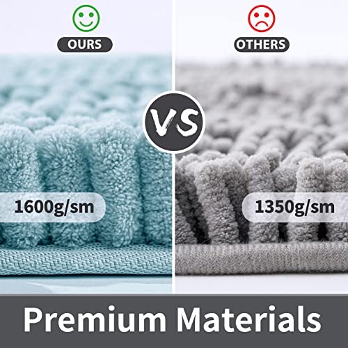 Freshmint Chenille Bathroom Rugs Non-Slip Bath Mat 24”X16.5“, Washable Soft Shower Mat, For Bathroom Floor & Tub Fluffy Shag Bath Rugs, Durable Thick Water Absorbent Microfiber Shower Rugs, Blue #TOP4