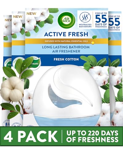 Air Wick Gel Freshener Fresh Cotton Scent, Pack of 4, Long-Lasting Fragrance up to 55 days, Bathroom Odour Eliminator, Kitchen & Pet Smell Remover, Home Odour Removal, Cotton Aroma.