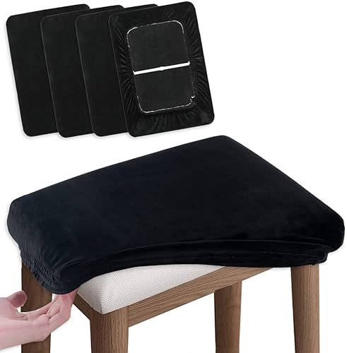 Juego de 4 fundas para taburetes de tocador, de terciopelo súper suave, elásticas, lavables, protector de asiento de banco (rectángulo, negro, 4