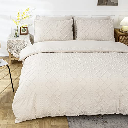 Rynghipy 3Pcs Beige Tufted Comforter Set King Size, Shabby Geometric Tufted Jacquard Bedding Sets, Tufted Design Bedding Set, Lightweight And Fluffy #TOP5