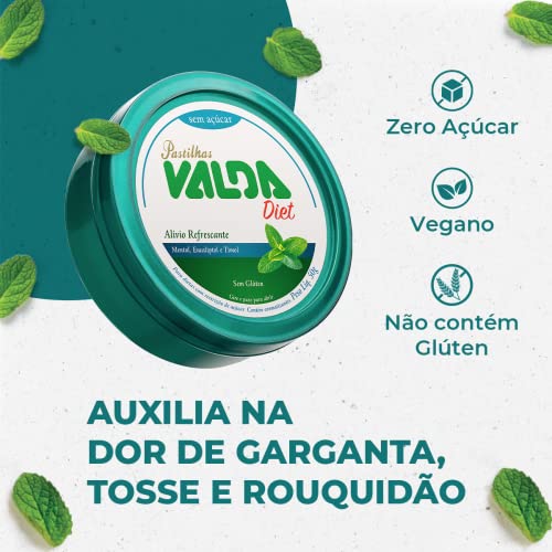 Pastilhas Valda Diet com Eucaliptol, Mentol e Timol – Sem Açúcar (Sabor Menta) - Alívio Instantâneo