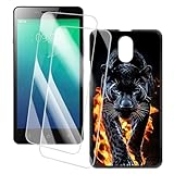 OAGELIM 2er Pack Bildschirm Schutzfolie + Hülle Kompatibel mit Lenovo Vibe P1M (5 Zoll) Künstlerisch Bedruckte Hülle & Gehärtetes Glas Kratzfest (Gepard)