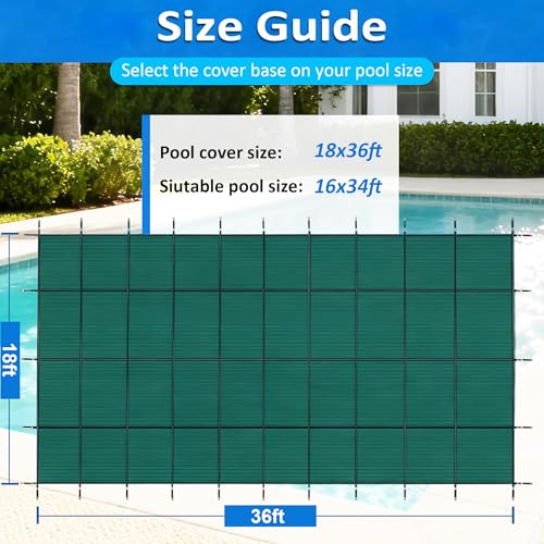 Pool Safety Cover for 18x36ft Rectangular Inground Pools, Durable Mesh Material with Complete Hardware Kit, Easy Installation & Storage, Green Mesh by DailySPR - Used condition - Image 2