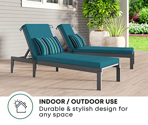 Honeycomb Outdoor Textured Solid Teal Chaise Lounge Cushion: Recycled Fiberfill, Weather Resistant, Reversible, Comfortable And Stylish Patio Cushion: 22.5" W X 70" L X 3.5” T #TOP2