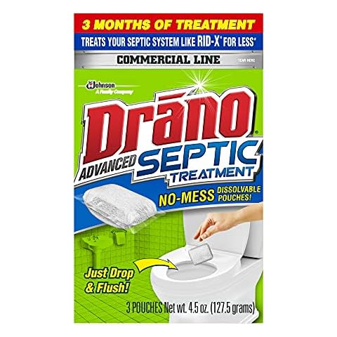Drano Advanced Septic Tank Treatment, Prevents Septic Backup from Solid Waste, Paper, Oil, and Grease, 3 Pouches, 4.5 oz Cover