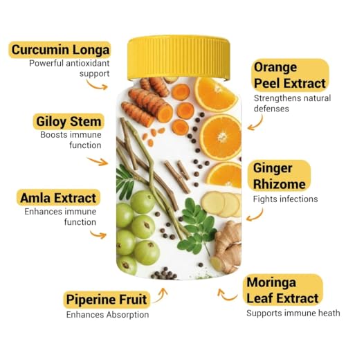 Image of NutraStore Immunity Booster for Men & Women | Curcumin, Giloy, Amla, Moringa, Ginger, Orange & Piperine | Daily Health Supplement | 60 Capsules | Pack of 3