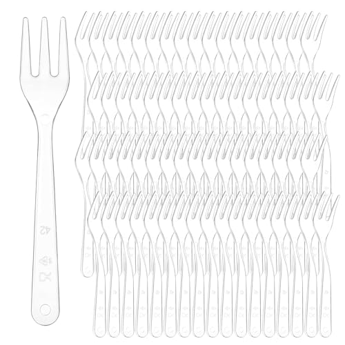 HANLANXUE 1000 Pcs Plastic Mini Forks, 3.7 Inch Clear Mini Tasting Fork Small Dessert Fork, Disposable Tiny Appetizer Forks, Exquisite Tiny Utensils for Fruit Cakes Party Serving Supplies