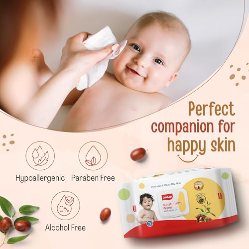 Image of LuvLap Paraben Free Moisturizing Baby Wipes with Jojoba Oil (72 Wipes /Pack, Pack of 6)