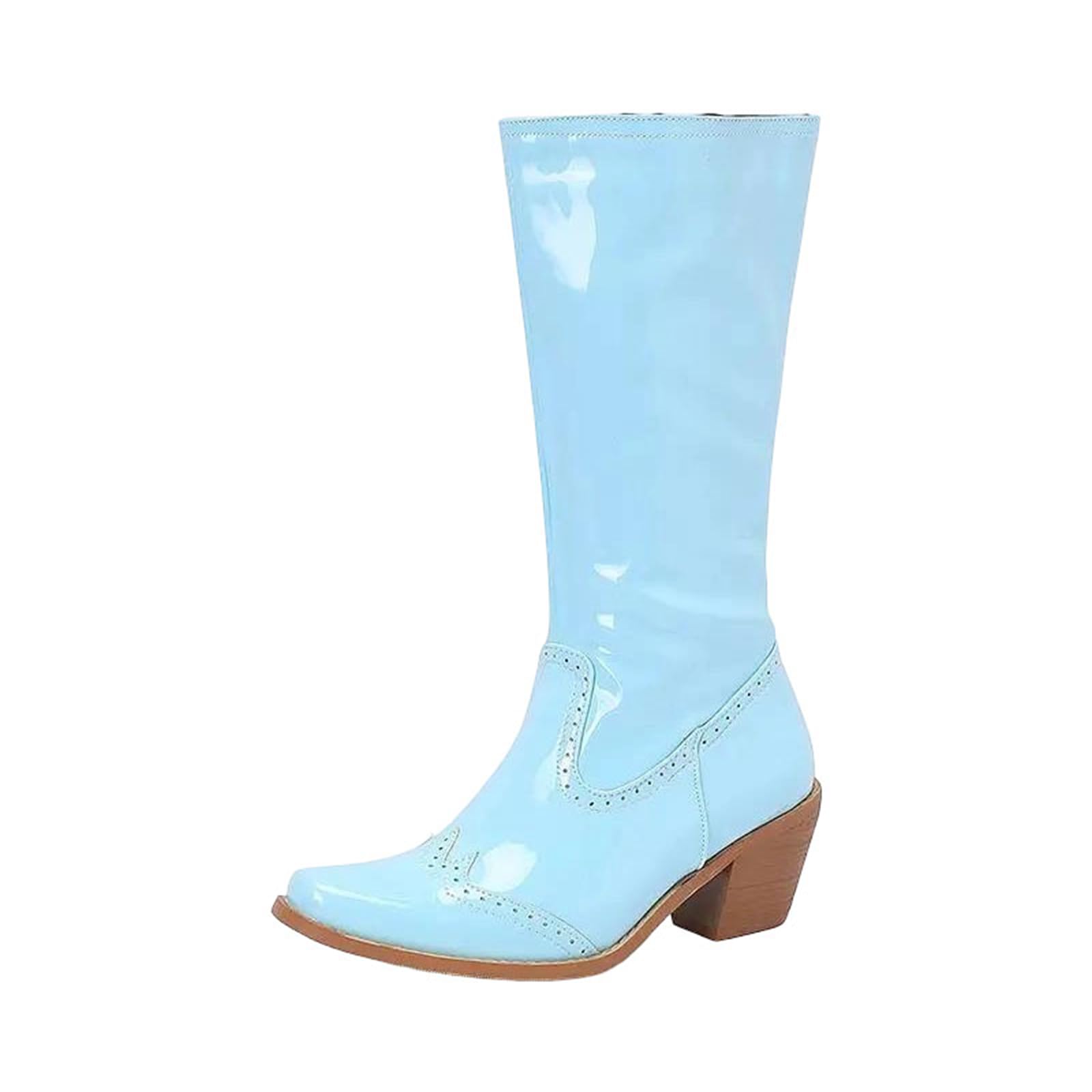 Womens Leisure Knee-High Riding Boots Square Toe High Block Heel With Side Zipper And Stitching Detail For Daily