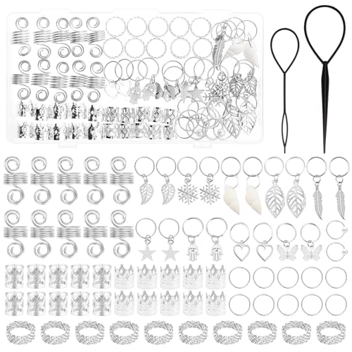 MELLIEX 70 Pezzi Anelli Dreadlock Capelli Stili Multipli Treccia Accessori Capelli per Trecce Metallo Polsini - Argento