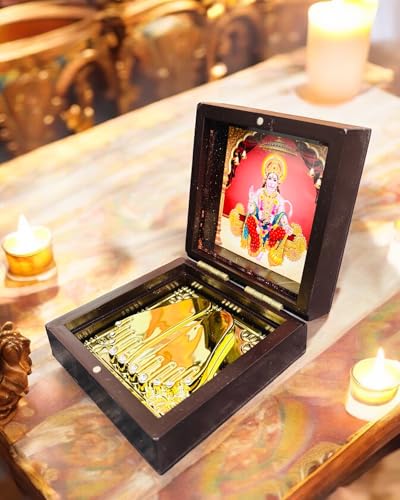 Image of Hanuman Ji Pocket Temple Charna Paduka Bajrang Bali | Gold Plated Box God Idol Bhagwan | Religious Gift for Mom & Dad | Diwali Gift Item | Pawan Putra Hanuman Jayanti (Hanuman Ji)