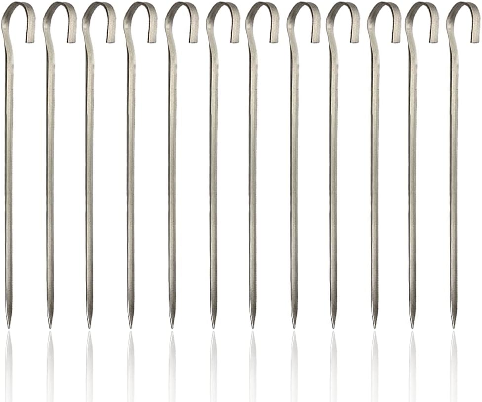 NEW, 12-Inch Long Stainless Steel Skewers, Barbecue Skewers, BBQ Skewers, Shish Kebab Kabob Skewers, Ring-Tip Handle, 1-Dozen