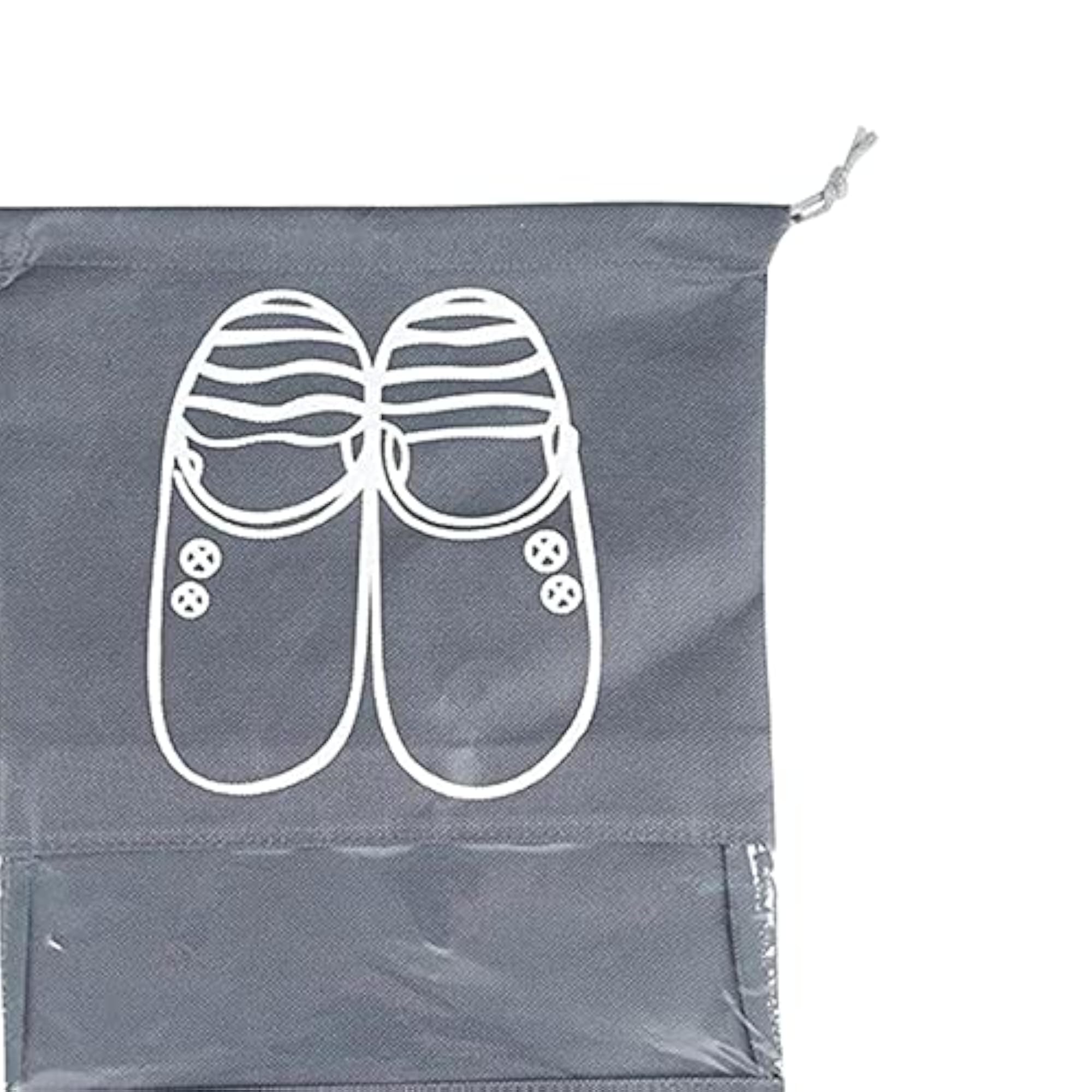 Dust-Proof Thick Foldable Pouch Portable Beam Drawstring Shoe Storage Bag Gray