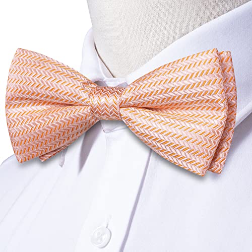 Image of Hi-Tie Coral Orange Bow Ties for Men Party Formal Jacquard Pre-Tied Bowtie with Pocket Square Cufflinks Set, Coral Orange B