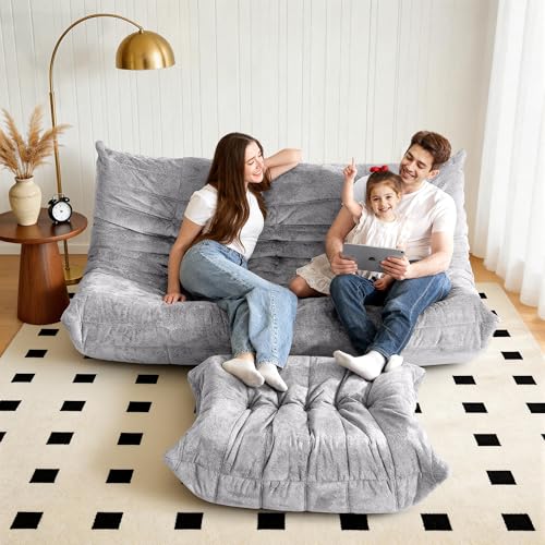Image of Bean Bag Ottoman, Memory Foam Lazy Bean Bag Sofa, Fireside Chair Foot Rest for Living Room, Bedroom, Dorm, Office(Light Grey)