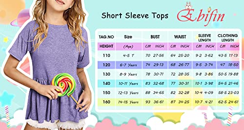 Image of Ebifin Girls Short Sleeve Tops Kids Peplum Babydoll T Shirts Tees 4-15Y | Girls T-Shirts, Crew neck Short Sleeve Shirts, Casual Tunic Tops, Cute Blouses, Summer Tees, Ruffle Hem, Loose fit
