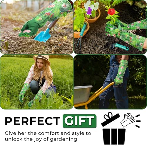 Image of HANDLANDY Rose Pruning Gloves for Men Women, Thorn Proof Gardening Gloves | Long Leather Gardening Gloves, Breathable Leather Gauntlet, Best Garden Gifts & Tools for Gardener (Grass Green, L)