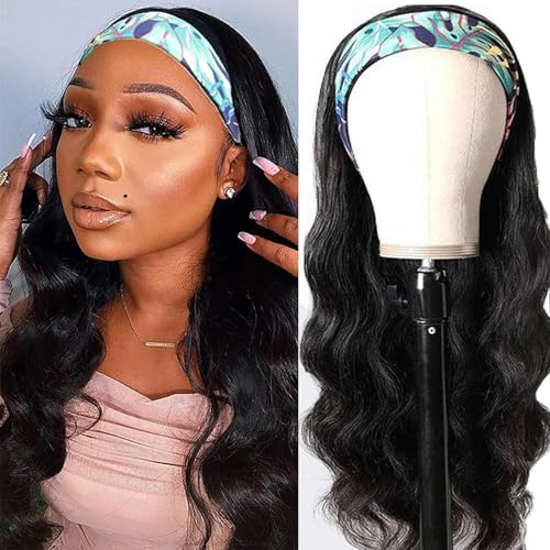 Image of Celiarita Headband Wig Human Hair Body Wave 20 Inch Glueless None Lace Front Wigs Machine Made Half Wigs for Black Women Body Wave Headband Wigs Human Hair Natural Color