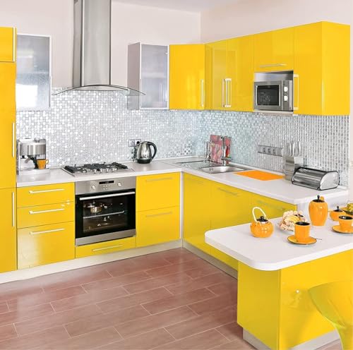 Image of Wall Stickers Pure Yellow Glossy Wallpaper Decal DIY PVC Self-Adhesive Wallpaper for Office, Home Decorative (24x50, Yellow Glosy)
