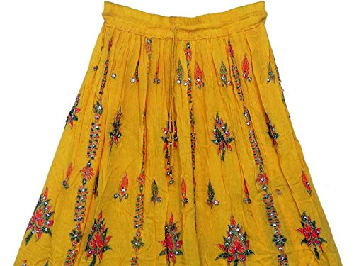 Radhy krishna fashions Tie Dye Yoga Trend Women's Sequined Crinkle Broomstick Gypsy Long Skirt (Yellow)3