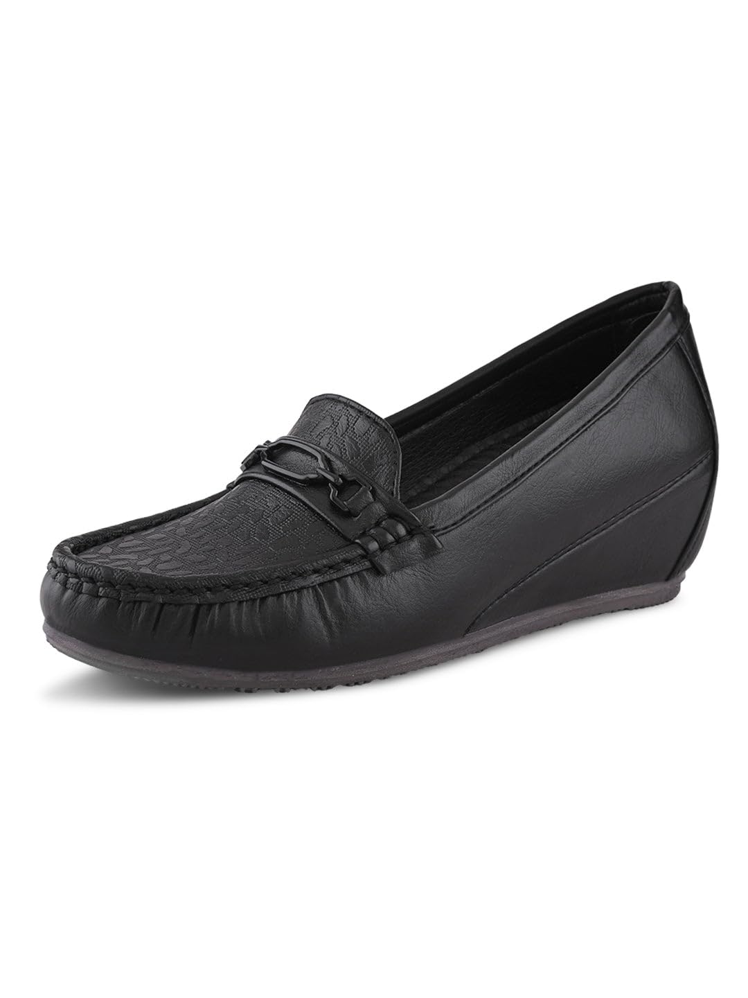 Women’s Wedge Heel Moccasin Loafers with Metal Bit Detail | Textured Upper | Soft Cushioned Insole | Lightweight Comfortable Office Shoes for Girls & Women-image-16