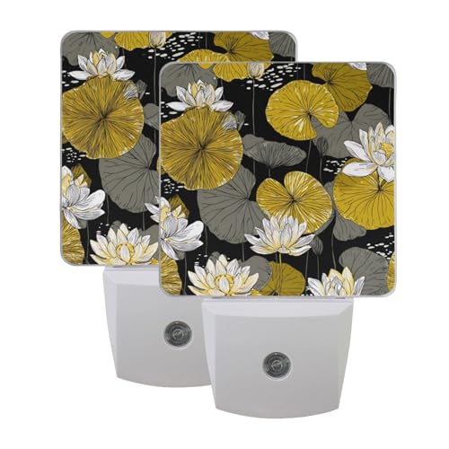 Lámpara nocturna con patrón floral amarillo y blanco