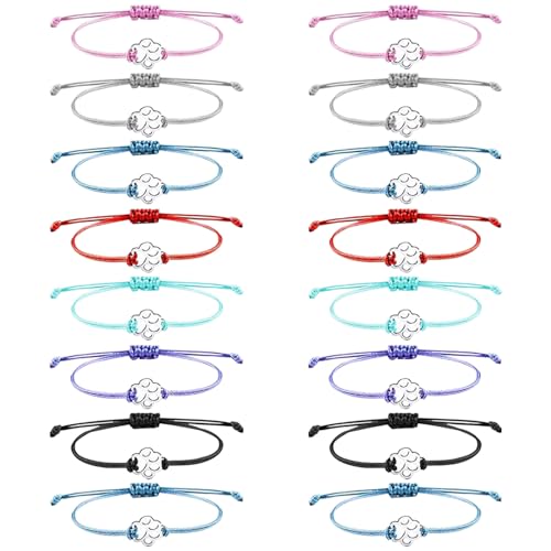 NEWITIN 16 Pieces Paw Print Bracelets for Women Handmade Adjustable Strings Stainless Steel Cat Dog Bracelets Family Friend Couple Jewelry for Women Men