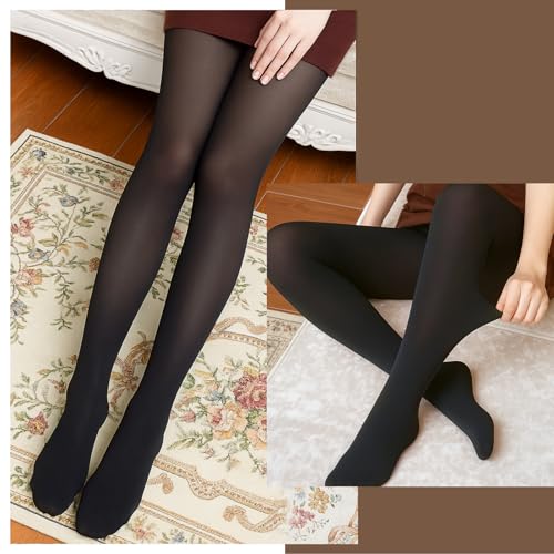 Image of Eurzom 3 Pairs Fleece Lined Stirrup Tights Women Fake Translucent Thermal Elastic Skin Colored Tights Warm Pantyhose