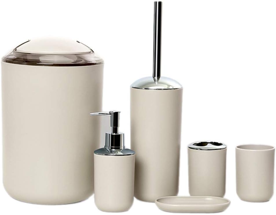 CERBIOR Bath Ensemble Bathroom Accessories Set with Soap Dispenser Toothbrush Holder (Beige)-6 Piece