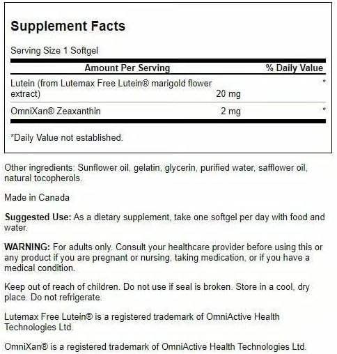 Miniatura 2 de Swanson Suplemento sinérgico de luteína y zeaxantina para la salud ocular para la visión y mácula de retina (luteína 20 mg y zeaxantina OmniXan 2
