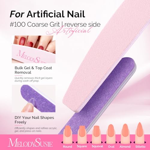Image of MelodySusie 7Pcs Nail Files 100 /180 Grit, 2 Standard & 5 Mini Mixed-Shape Professional Emery Boards for Acrylic, Gel and Natural Nails, Portable Travel Manicure Pedicure Shaping Tools, Pink & Purple