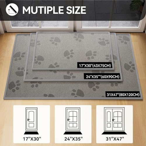 Image of YDKGL Door Mat Indoor Entrance 17 inchx30 inch, 0.16 inch Thin Paw Print Low Pile Doormat, Non Slip Welcome Mat, Trap Dirt and Moisture, Easy Clean, Gray