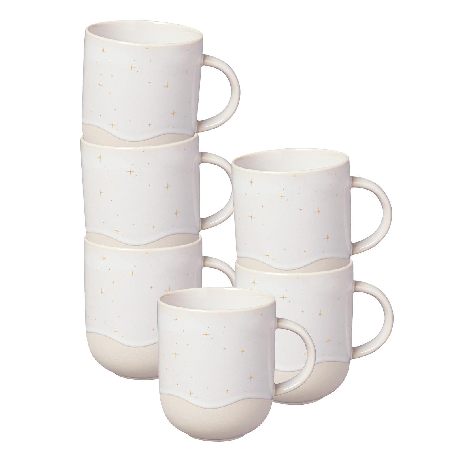 like. by Villeroy & Boch Winter Glow Becher mit Henkel 6er Set, 350 ml, Weihnachtlicher Kaffeebecher mit Effektglasur und Sternchen-Dekor, Premium Porzellan, Beige
