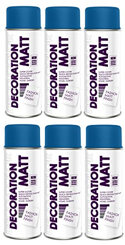 DECO COLOR 6er Sparpack Lackspray MATT nach RAL in 400ml zur Lackierung von Auto Stahl Aluminium Beton Holz (6 Dosen in signalblau MATT RAL 5005)