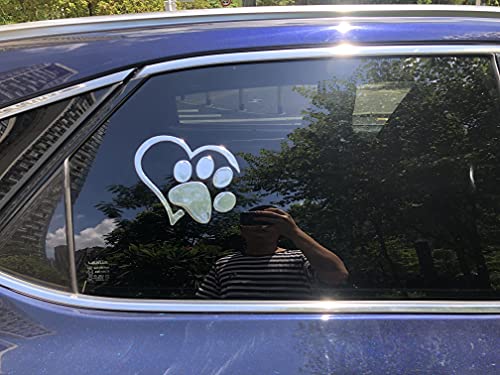 NewL 3D-Aufkleber mit Pfotenabdruckmotiv, Chrom, Pfirsich-Herz, Auto-Emblem, Dekoration (Silber)