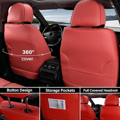 Image of Coverado Seat Covers, Car Seat Covers Front Seats, Waterproof Nappa Leather Auto Seat Cover with Lumbar Head Pillow, Red Seat Covers Carseat Cover Universal Fit for Most Cars