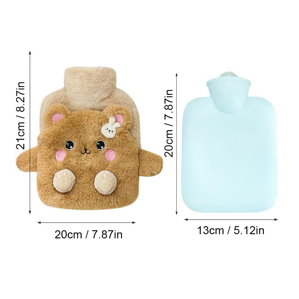 Hot Water Bottle with Cover, Hot Water Bottle with Cute Plush Cover, Super Soft Plush Cover for Pain Relief Headaches Cramps and Winter Warmth