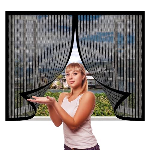 Zanzariera per Finestra con Telaio 206 x 226 cm Resistente Alle Intemperie Rete Traspirante Traspirante Anti Insetti per Porte Finestre Scorrevole, Nero