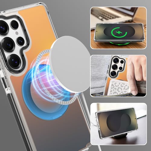 Image of Magnetic for Samsung Galaxy S25 Ultra Case with 360 Stand [Compatible with Magsafe] [Fluorescent Design] [1 Screen Protector] Slim Translucent Matte Case for Galaxy S25 Ultra 6.9 inch, Black