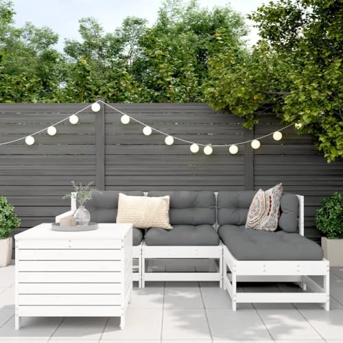 Salon de jardin 5 pcs blanc pin massif stable face au vent