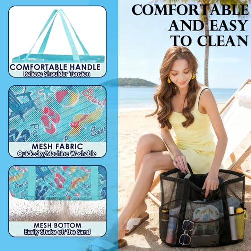 Image of Fammart Mesh Beach Bag for Women, Large Beach Toy Pool Bag with Zipper Pocket, SandProof Cruise Essentials 2026 Family Travel