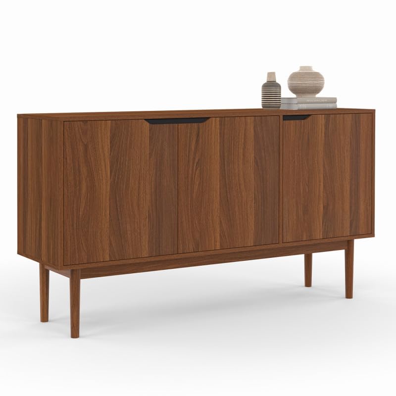 IDMarket - Aparador vintage (140 cm, 3 puertas, efecto nogal