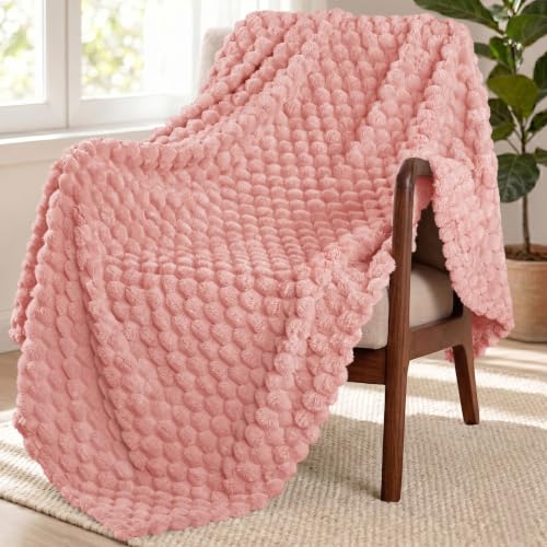 Image of Exclusivo Mezcla Large 3D Fleece Throw Blanket for Couch, Dusty Pink | Extra Soft Fuzzy Plush Lightweight Throws, Cozy Fluffy Decorative Blankets for All Seasons, 50x70 Inches
