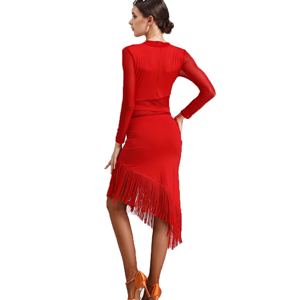 Latin Tanz Performance Kleider Mit Fransen Für Damen Leoparden Salsa Cha Cha Tanzkleidung Langärmliges Tango Foxtrott Trainingskostüm Ballsaal Outfits
