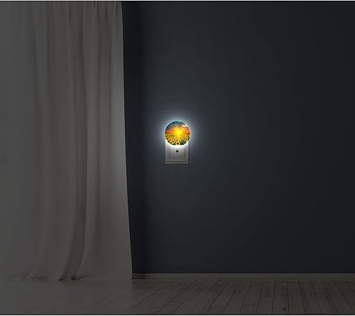 Miniatura 6 de Axayaz Luz nocturna LED de campo de girasol, amarillo, floral, hoja verde, planta, puesta de sol, amanecer, atardecer a amanecer, lámpara redonda